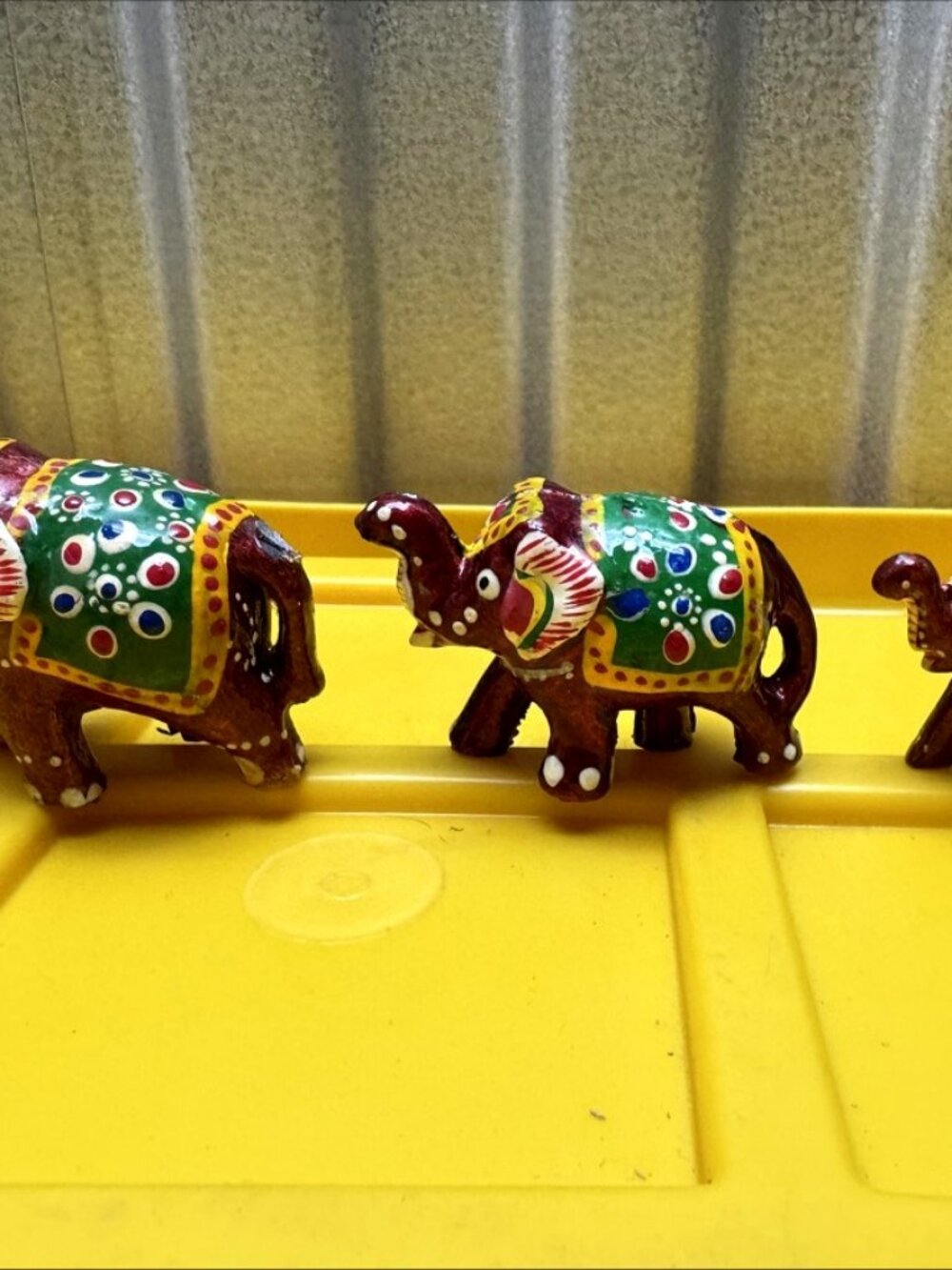 Set of 3 Hand Painted Indian Elephant Figurines Colorful Rajasthani Decor